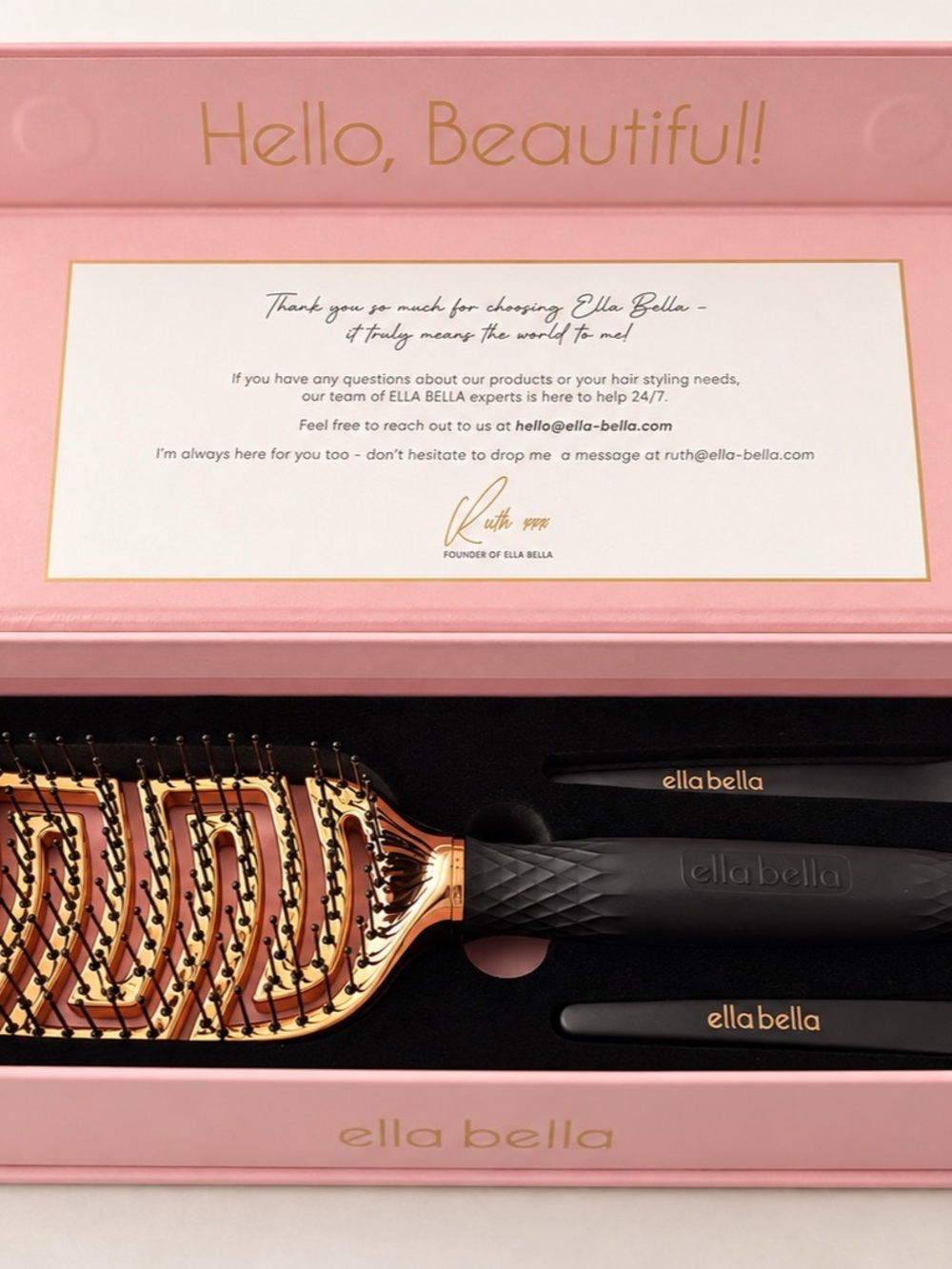 ellabella Fast-Dry Detangler Brush Hair Brush Set in Pink & Black NWT